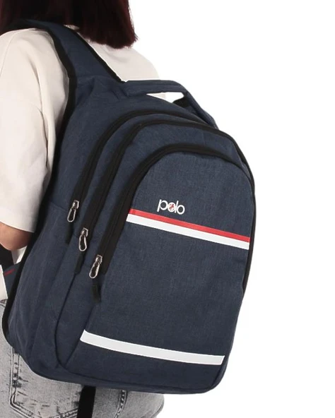 Temel My Polo Sırt Çantası Kırmızı Beyaz Çizgili Lacivert 8860 - Resim 3