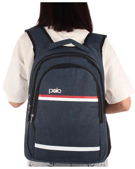 Temel My Polo Sırt Çantası Kırmızı Beyaz Çizgili Lacivert 8860 - Resim 2