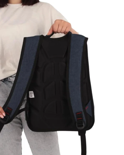 Temel My Polo Sırt Çantası Kırmızı Beyaz Çizgili Lacivert 8860 - Resim 4