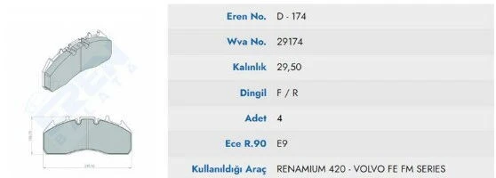 DISK BALATA RENAULT 440 PREMIUM /  VOLVO FE  FM SE 29174 ürün görseli