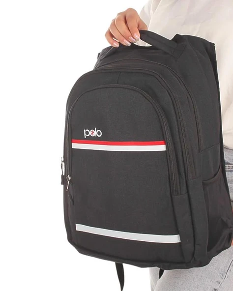 Temel My Polo Sırt Çantası Kırmızı Beyaz Çizgili Füme 8860 - Resim 3