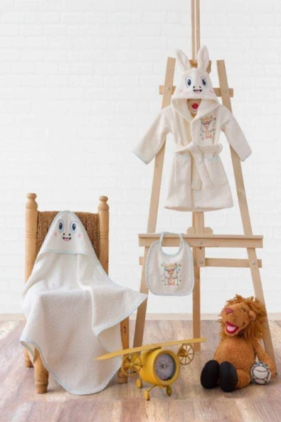 Cottonbox Baby Bornoz Seti Bornoz + Kundak + Önlük Zürafa Krem - 1