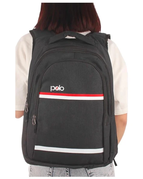 Temel My Polo Sırt Çantası Kırmızı Beyaz Çizgili Füme 8860 - Resim 2