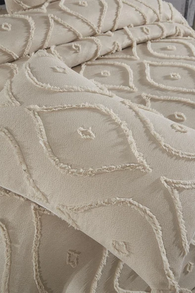 Çeyiz Diyarı Pirot 3 Parça Çift Kişilik Pike Takımı Bej - Resim 7