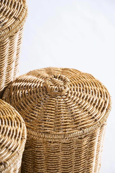 Nomad 3 lü Kapaklı Hasır Sepet Seti - Resim 4