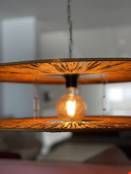 LoftLina  65x65cm Bohem Avize Hasır Avize Rüstik Avize Jüt Avize Doğal Avize Tavan Aydınlatması - Resim 3