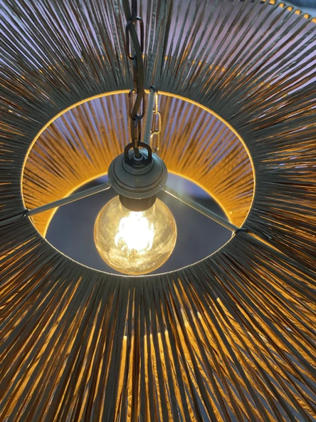 LoftLina  65x65cm Bohem Avize Hasır Avize Rüstik Avize Jüt Avize Doğal Avize Tavan Aydınlatması - Resim 4