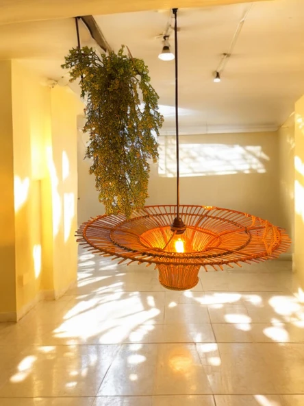 Zeus Güneş Hasır Avize 75x75 Bohem Avize Jüt Avize Oda Mutfak Salon Avize Restoran Kafe Avize - Resim 5