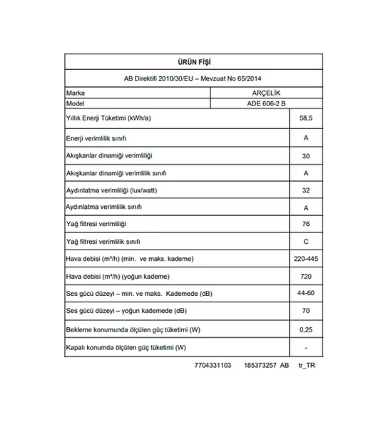 Arçelik ADE 606-2 B Davlumbaz Beyaz - Resim 6