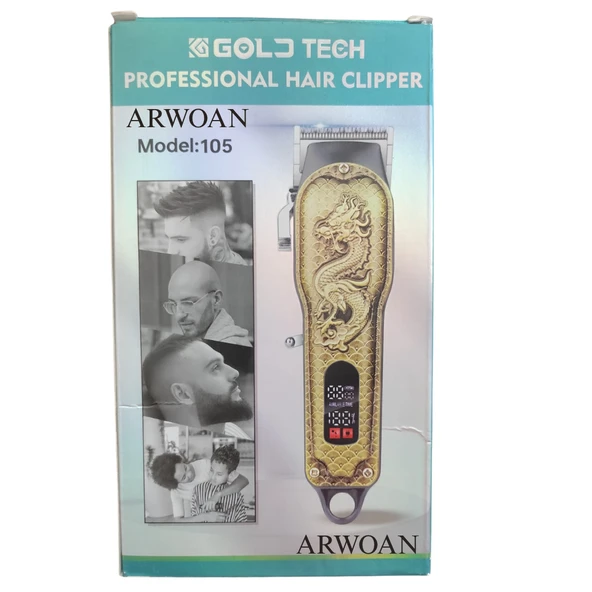 Arwoan Gold Dragon Kabartmalı Metal Gövdeli Kablosuz Profesyonel Saç Kesme Makinesi - Resim 5