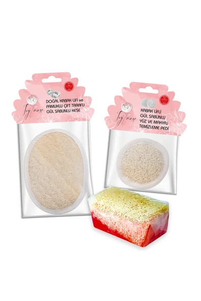 IVY ROSE Kabak Lifi Güllü Sabun Ve Kese 3 Lü Set