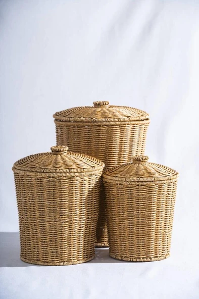 Nomad 3 lü Kapaklı Hasır Sepet Seti ürün görseli