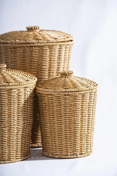 Nomad 3 lü Kapaklı Hasır Sepet Seti - Resim 3