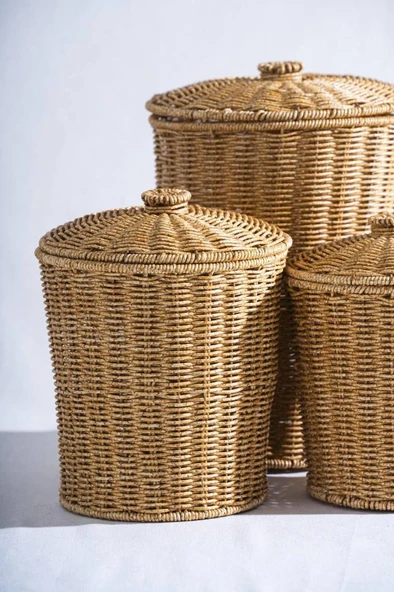 Nomad 3 lü Kapaklı Hasır Sepet Seti - Resim 2