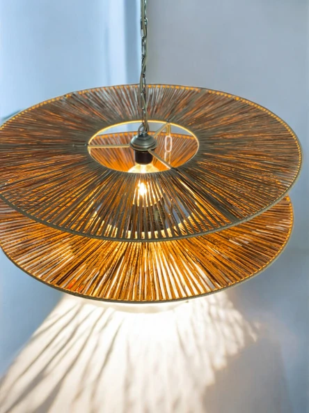 LoftLina  65x65cm Bohem Avize Hasır Avize Rüstik Avize Jüt Avize Doğal Avize Tavan Aydınlatması - Resim 5