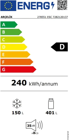 Arçelik 278551 ESC 551 LT No-Frost Kombi Tipi Buzdolabı - Resim 7