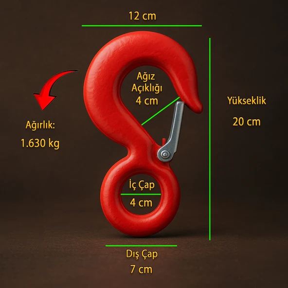 5 Tonluk Kuşgözlü Sustalı Kanca Güçlü Yük Taşıma Kaldırma Vinç Endüstriyel Ağır Yük Aparatı Kancası - Resim 3