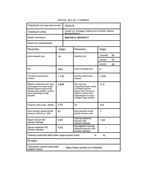 Arçelik 6444 OK A 4 Programlı 14 Kişilik Bulaşık Makinesi - Resim 5