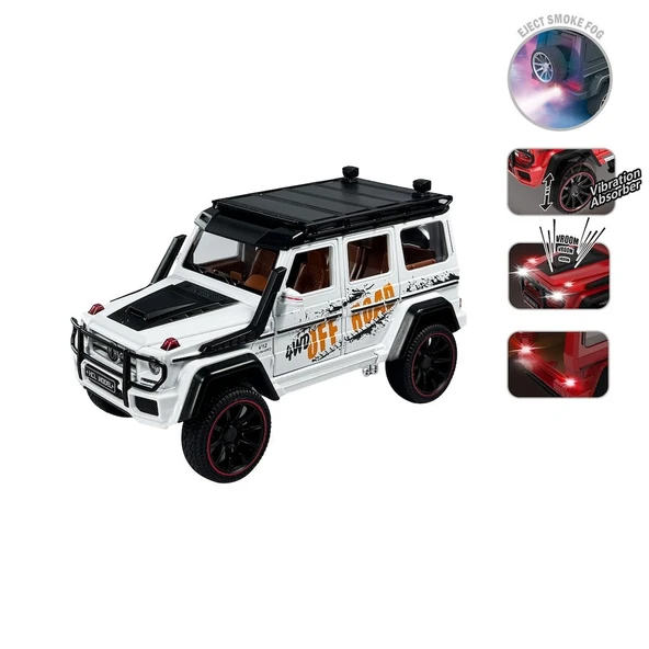 Sesli ve Işıklı Buharlı Çıkaran Metal Off-Road Jeep - Çek-Bırak Araba 20cm 1:22 Ölçek