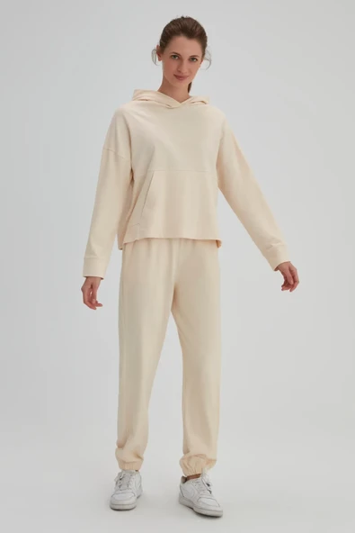 Dagi Krem Fırçalı Lastik Paça Kadın Eşofman Altı - Resim 2