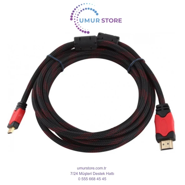 5m Metre 1080P Hasır Örgülü HDMI Kablo