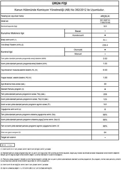 Arçelik 901 KMP IG 9 KG Kurutma Makinesi - Resim 3