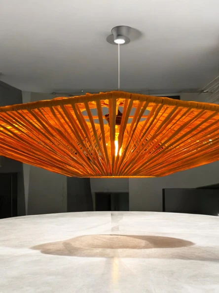 Yıldız Hasır Avize 80x80 Bohem Avize Jüt Avize Oda Mutfak Salon Avize Restoran Kafe Avize - 3