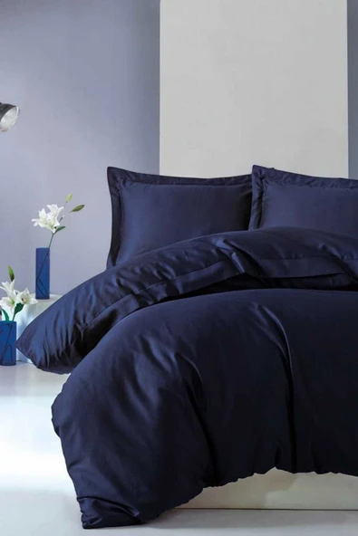 Elegant Saten Çift Kişilik Nevresim Takımı - Lacivert - 1