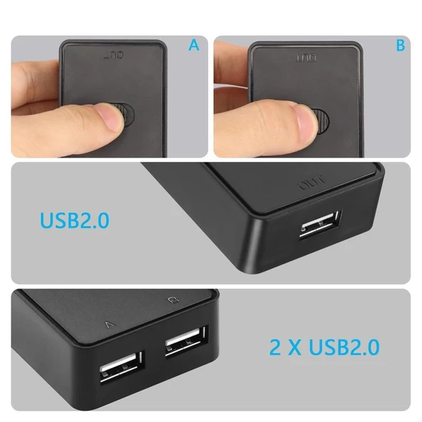 4559 2 Port Usb 2.0 To KVM Switch Çoklu Pc Kasa Çoklayıcı Hub Anahtar - Resim 7