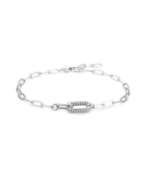 Işık Halkası Zirkon Taşlı Zincir Kadın Gümüş Bileklik ürün görseli