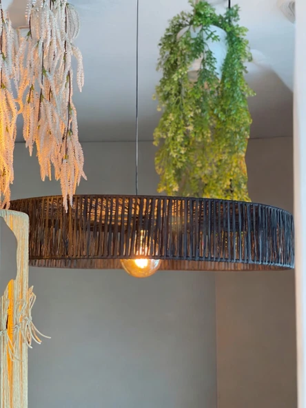 Kara Kedi 65x65 Bohem Avize Rüstik Avize Jüt Avize Doğal Avize Hasır Avize Tavan Aydınlatması - Resim 4