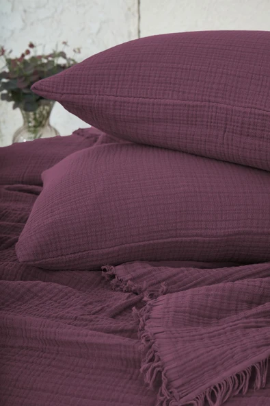 %100 Pamuk Müslin Yatak Örtüsü Battal Boy Çift Kişilik 4 Katlı Müslin Pike Takımı 3 Parça Siyah - 5