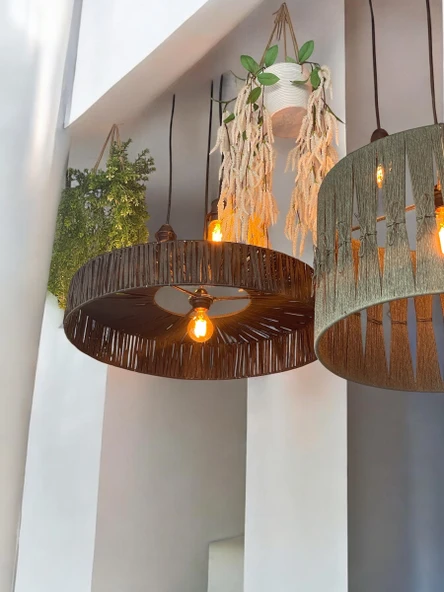 Kara Kedi 85x85 Bohem Avize Rüstik Avize Jüt Avize Doğal Avize Hasır Avize Tavan Aydınlatması - Resim 4