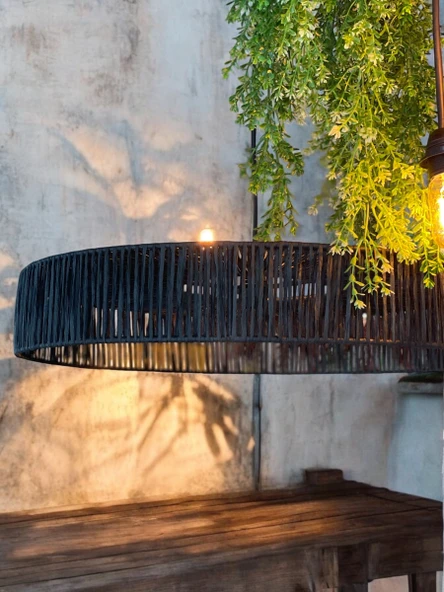 Kara Kedi 85x85 Bohem Avize Rüstik Avize Jüt Avize Doğal Avize Hasır Avize Tavan Aydınlatması ürün görseli 1