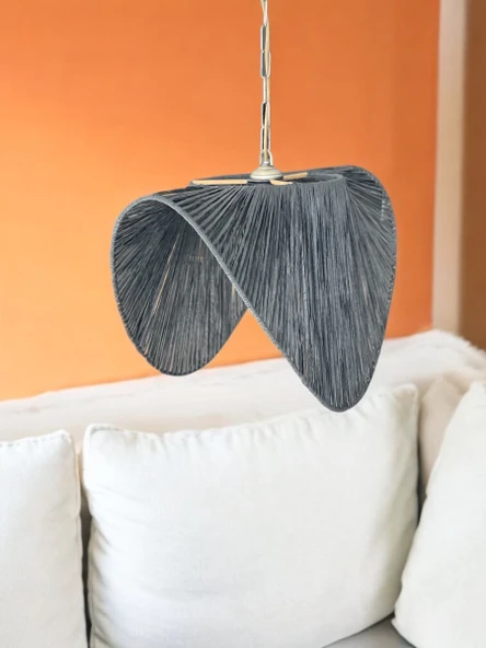 Siyah Baykuş Bohem Avize 50x35cm Hasır Avize Jüt Avize Rüstik Avize Oda Mutfak Salon Avize - Resim 5