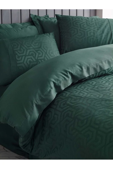 Çift Kişilik Jakarlı Saten Nevresim Takımı Hexa Yeşil - Resim 2