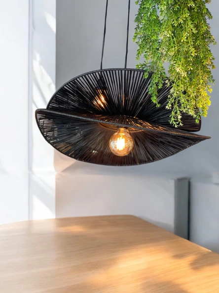 Siyah Nova 65x65cm Bohem Avize Hasır Avize Rüstik Avize Jüt Avize Doğal Avize Tavan Aydınlatması - Resim 2