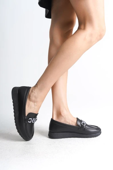 JET-ANNA Ortopedik Rahat Taban Toka Detaylı Klasik Kadın Babet Anne Ayakkabısı  CST - Siyah - Resim 4