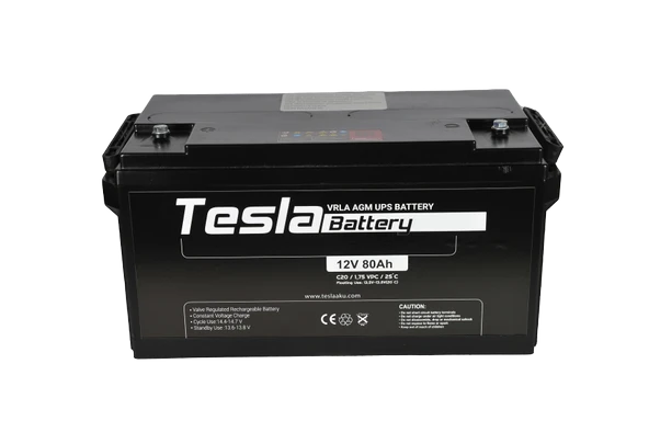 TESLA 12V 80 Amper (12V 80AH) AGM KURU TİP UPS AKÜ (YENİ ÜRETİM)