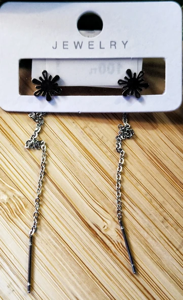 Monalisa Home Gümüş Renk Metalik Çiçek Figürlü Sallantılı Küpe