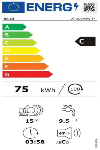 Haier 15 kişilik yıkama kapasitesi, C enerji sınıfı, 10 programlı, 2 sepetli, Beyaz - Resim 5