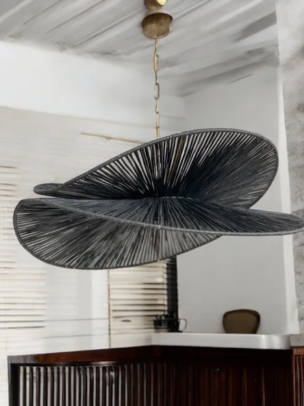 Siyah Nova 65x65cm Bohem Avize Hasır Avize Rüstik Avize Jüt Avize Doğal Avize Tavan Aydınlatması - Resim 5