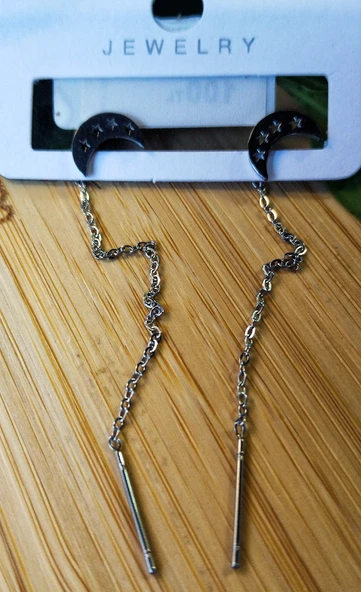 Monalisa Home Gümüş Renk Metalik Ay Figürlü Sallantılı Küpe