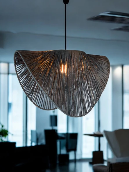 Siyah Baykuş Bohem Avize 50x35cm Hasır Avize Jüt Avize Rüstik Avize Oda Mutfak Salon Avize - Resim 3