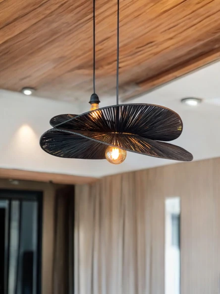 Siyah Nova 65x65cm Bohem Avize Hasır Avize Rüstik Avize Jüt Avize Doğal Avize Tavan Aydınlatması ürün görseli 1