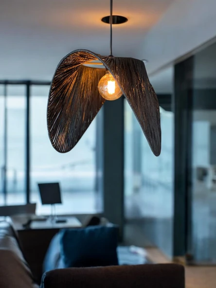 Siyah Baykuş Bohem Avize 50x35cm Hasır Avize Jüt Avize Rüstik Avize Oda Mutfak Salon Avize - Resim 2