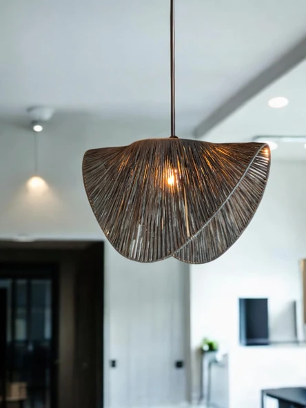 Siyah Baykuş Bohem Avize 50x35cm Hasır Avize Jüt Avize Rüstik Avize Oda Mutfak Salon Avize ürün görseli 1