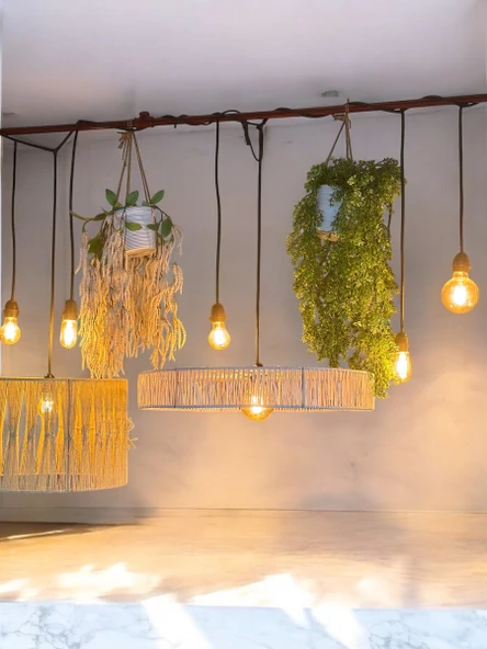 Kar tanesi Hasır Avize 85x85 Bohem Avize Jüt Avize Oda Mutfak Salon Avize Kafe Restoran Avize - Resim 3