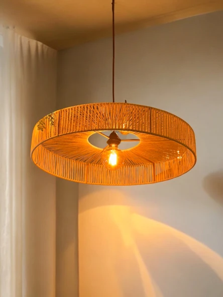 Kar tanesi Hasır Avize 65x65 Bohem Avize Jüt Avize Oda Mutfak Salon Avize Kafe Restoran Avize - Resim 4