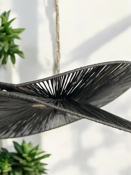 Siyah Nova 65x65cm Bohem Avize Hasır Avize Rüstik Avize Jüt Avize Doğal Avize Tavan Aydınlatması - Resim 4